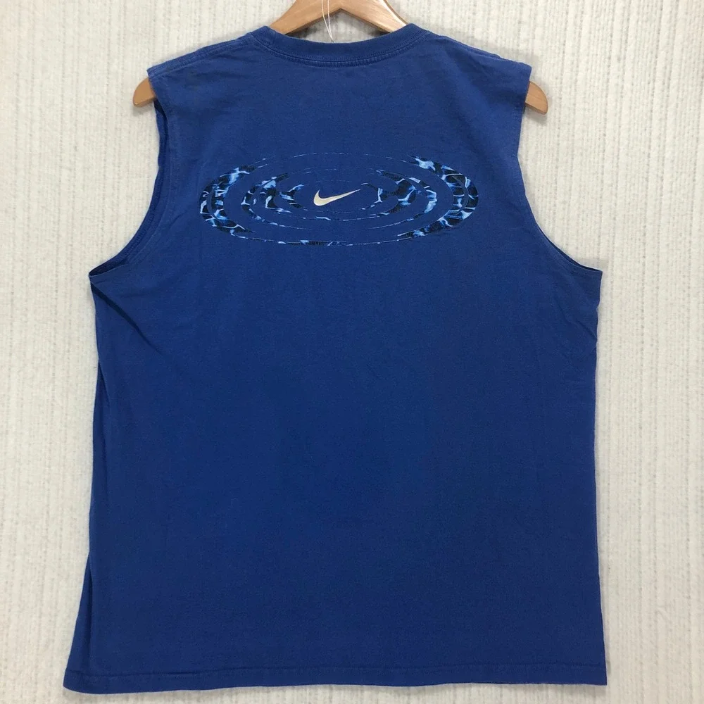 Nike Swim Mens Blue Sleeveless Graphic T-Shirt Muscle Tee Size Large Swoosh‎